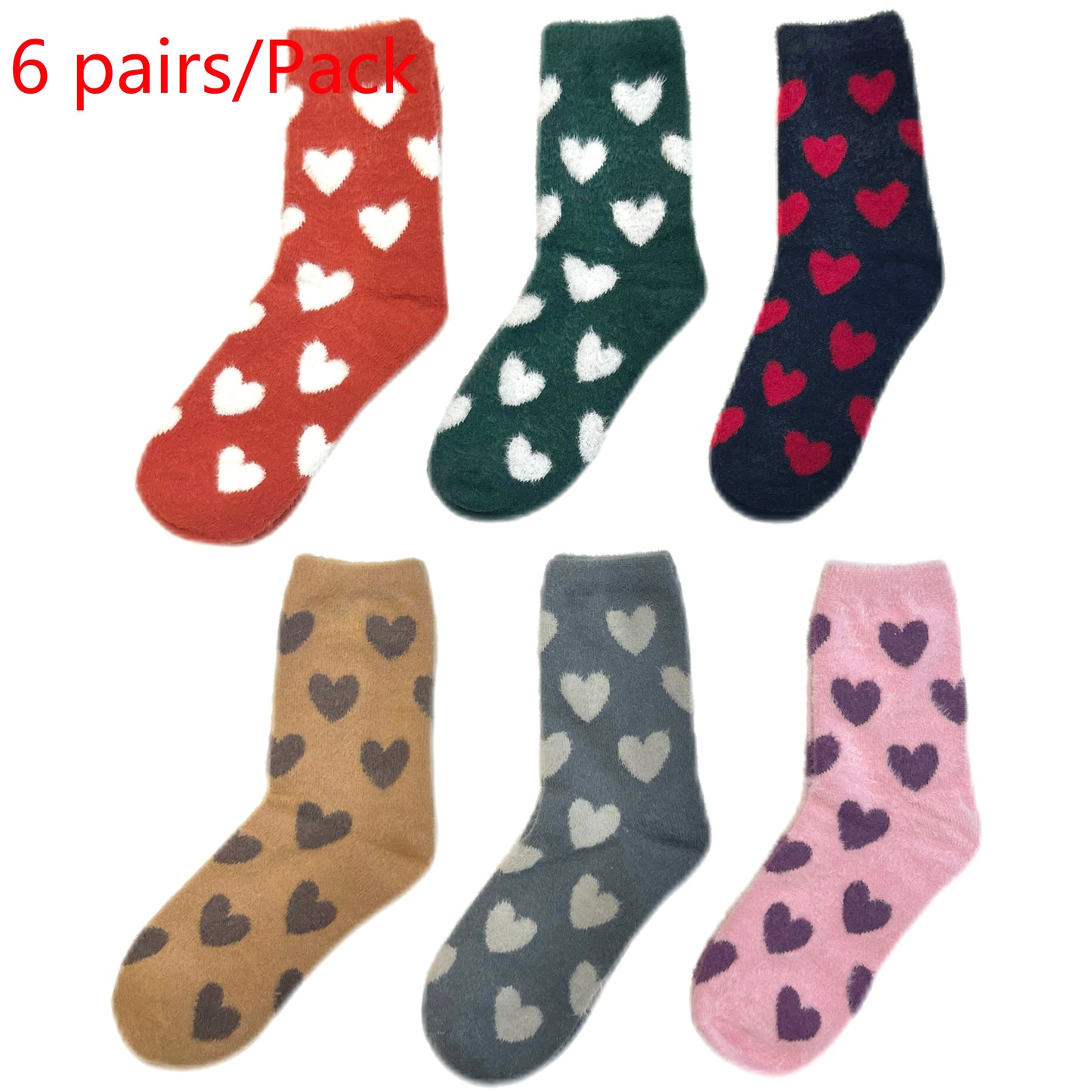 Furry Heart Winter Socks Acrylic Wool Valentine's Day