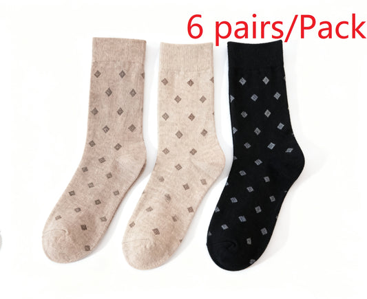 Women Diamond Pattern Crew Sock Soft Elastic Fit Casual