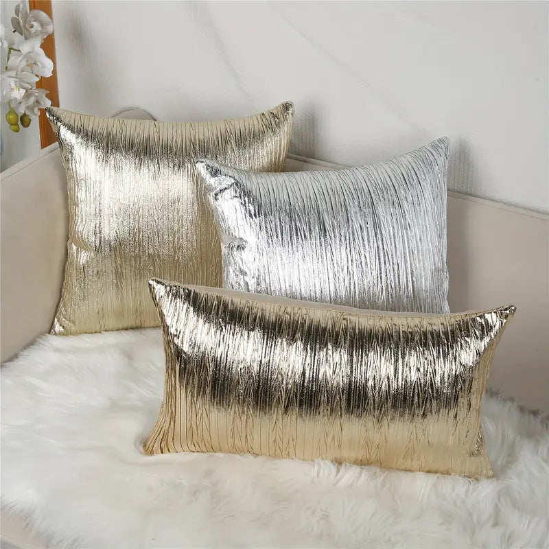 Fluffery Faux Leather Throw Pillow, Gold (12" x 20" / 30 x 50 cm)