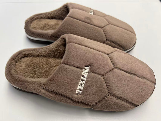 Texlina™ Hex-Quilt Plush House Slippers – Mocha Brown | Ultra-Soft Faux-Fur Lining