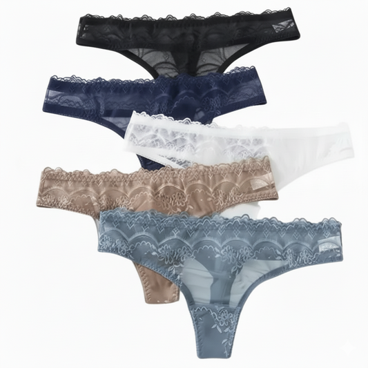 Texlina Women’s Lace-Trim Mesh Thong – RomanceLuxe™ Delicate Charm Collection( 10 PCS/Pack)