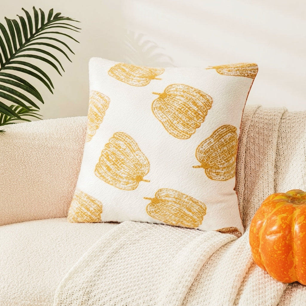 Fluffery Cozy Pumpkin Throw Pillow, Yellow (18" x 18" / 45 x 45 cm)