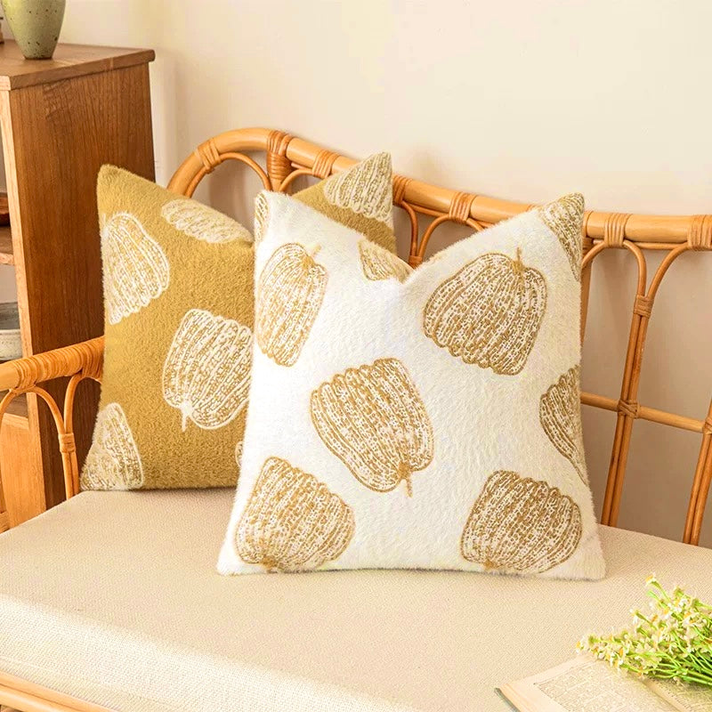Fluffery Cozy Pumpkin Throw Pillow, Yellow (18" x 18" / 45 x 45 cm)