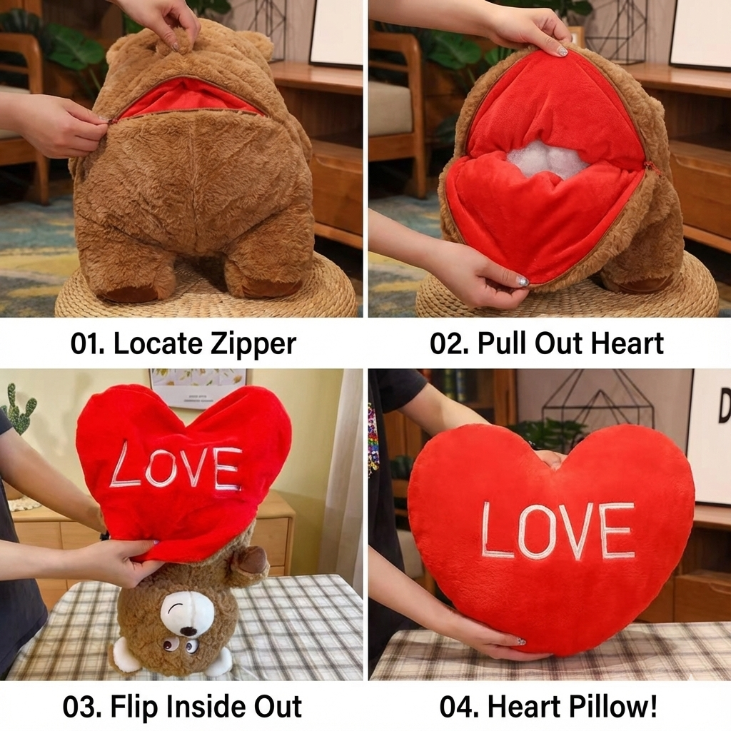 The LoveFlip 2-in-1 Reversible Heart Bear 16" Stuffed Animals Valentines Gift