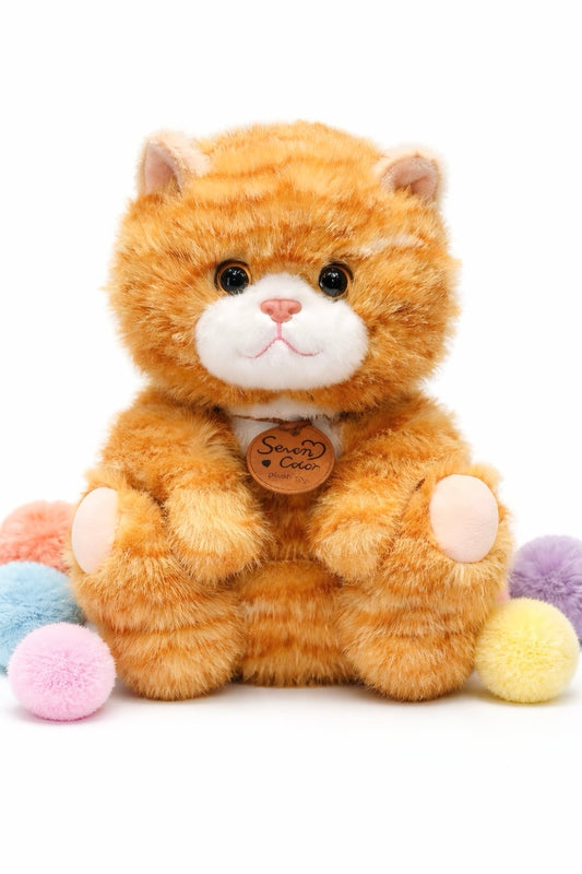 Furry Cat Stuffed Animal 25cm Orange Tabby Kitty