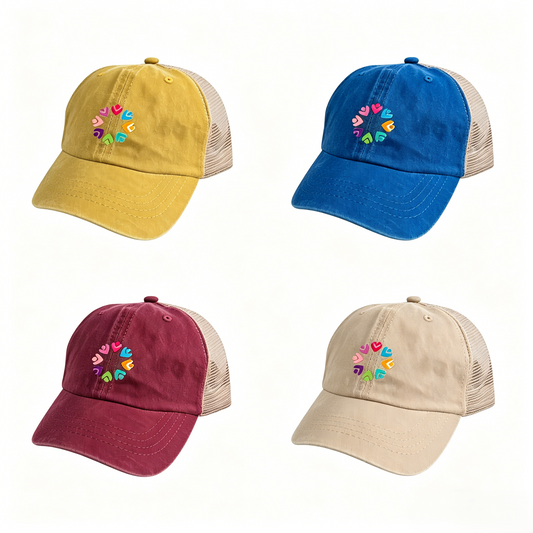 Custom Washed Denim Grid Mesh Baseball Cap Breathable Vintage Hat