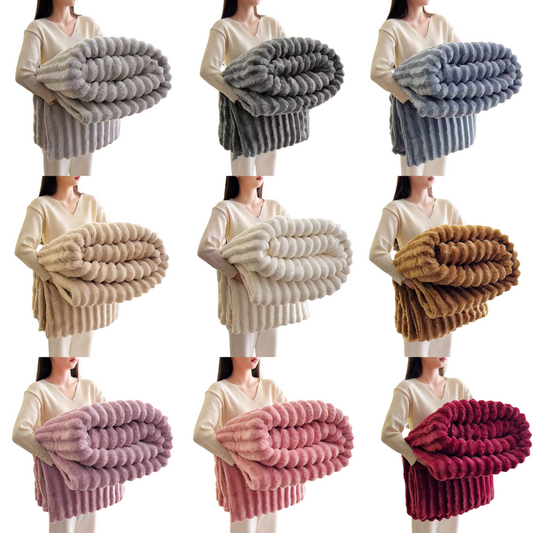 Texlina Stripe Fleece Throw – Ultra Plush Ribbed Blanket with 1.6" Wide Channel Texture