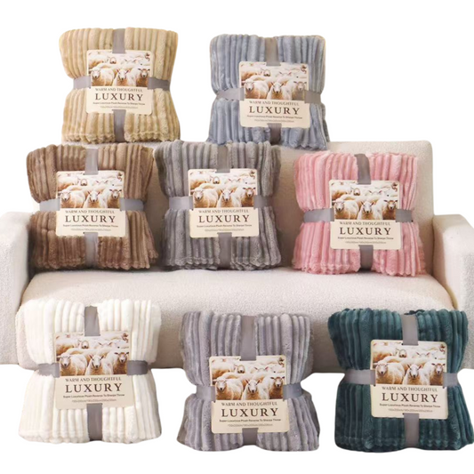 Texlina Plush Flunnel Throw Blanket – Ultra Soft Ribbed Blanket Texture