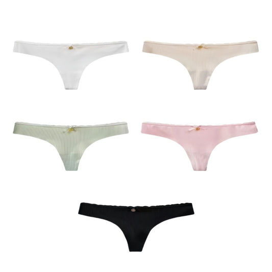 Texlina Women’s Ribbed Micro Thong with Satin Bow & Charm – CharmKnit™ Minimal Luxe Series( 10 PCS/Pack)