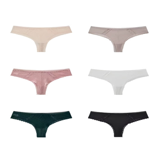 Texlina Women’s Low-Rise Lace Panel Thong – SoftElegance™ Everyday Lace Series( 10 PCS/Pack)