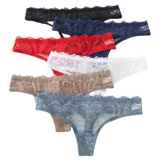 Texlina Women’s Lace-Trim Mesh Thong – RomanceLuxe™ Delicate Charm Collection( 10 PCS/Pack)
