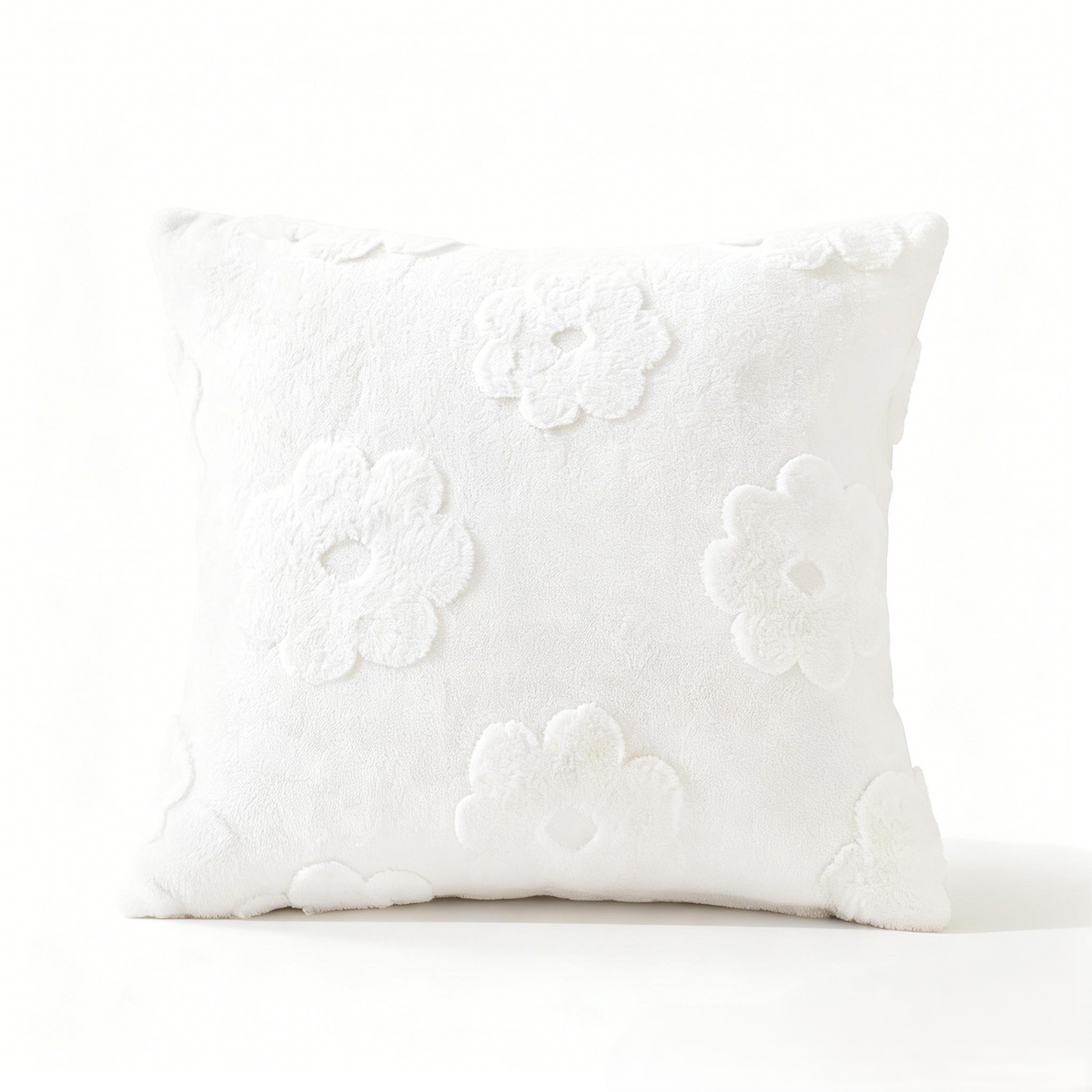 Fluffery Floral Embroidered Throw Pillow, White (18" x 18" / 45 x 45 cm)