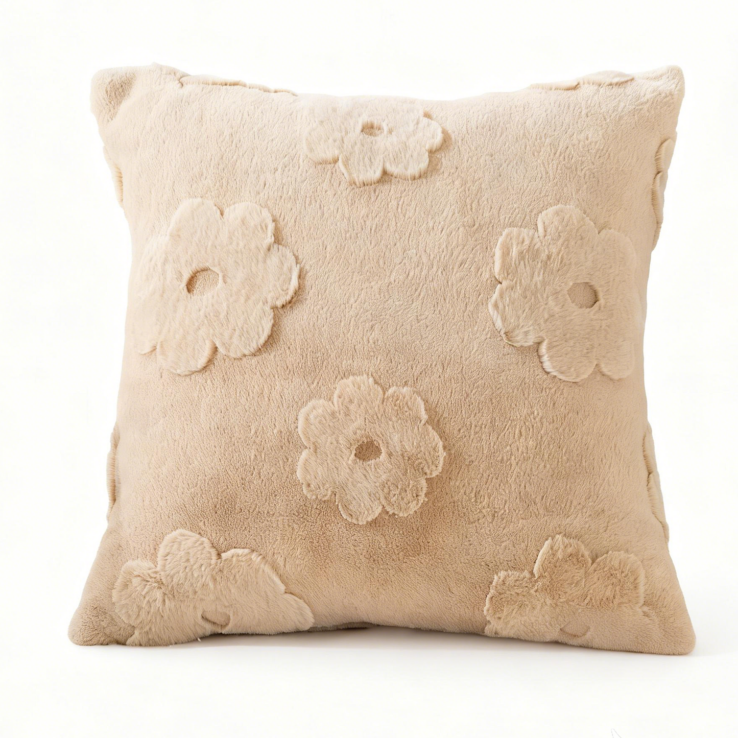 Fluffery Floral Embroidered Throw Pillow, White (18" x 18" / 45 x 45 cm)
