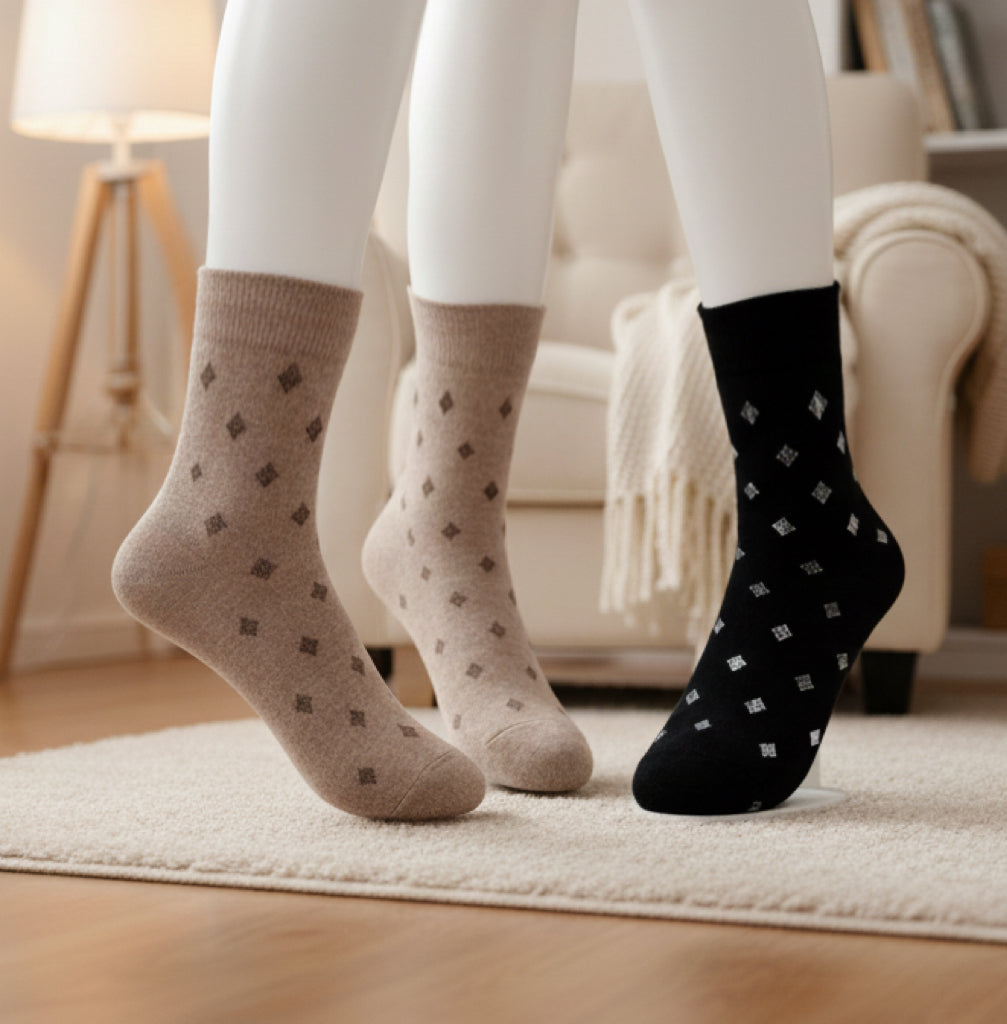 Women Diamond Pattern Crew Sock Soft Elastic Fit Casual 1CTN
