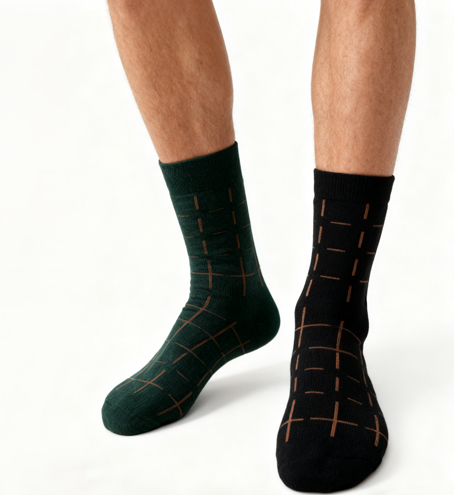 Men's Grid Pattern Crew Socks - Soft Elastic Fit Casual