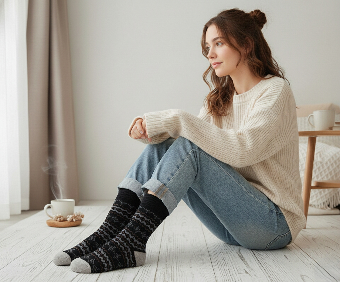 Christmas Style Argyle Pattern Crew Socks- Soft Cotton Blend 1 CTN