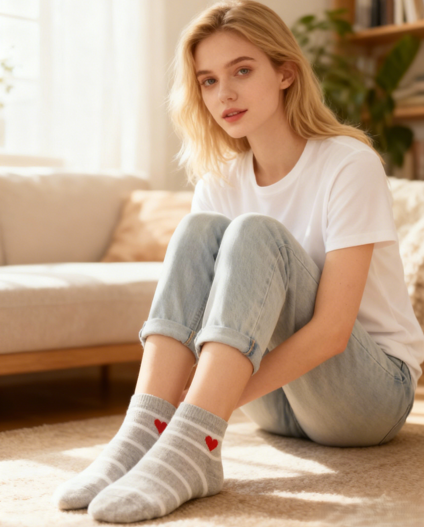 Women's Low-Cut Striped Ankle Socks with Heart Accent  1CTN